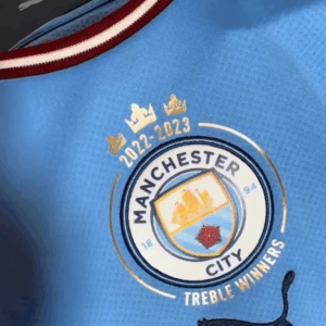 Men's Manchester City 2023/24 Home Champions Edition Jersey With Three Stars Patch