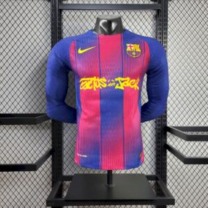 Men's Barcelona 2025/26 Travis Scott Edition Home Long Sleeves Jersey Player Version